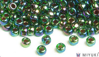 Miyuki 6/0 glass seed beads in the color 344 Cobalt lined Green AB