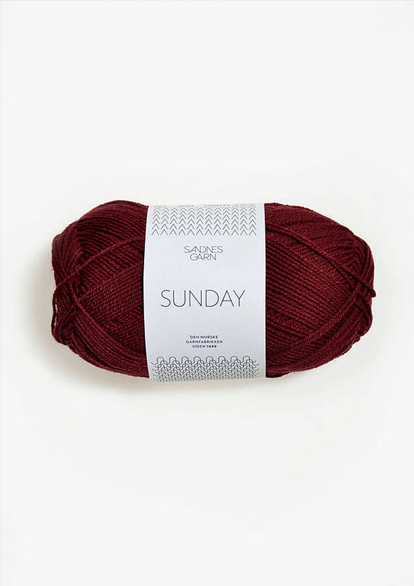 Sandnes Garn Sunday fingering weight 100% merino yarn in the color Deep Wine Red 4054