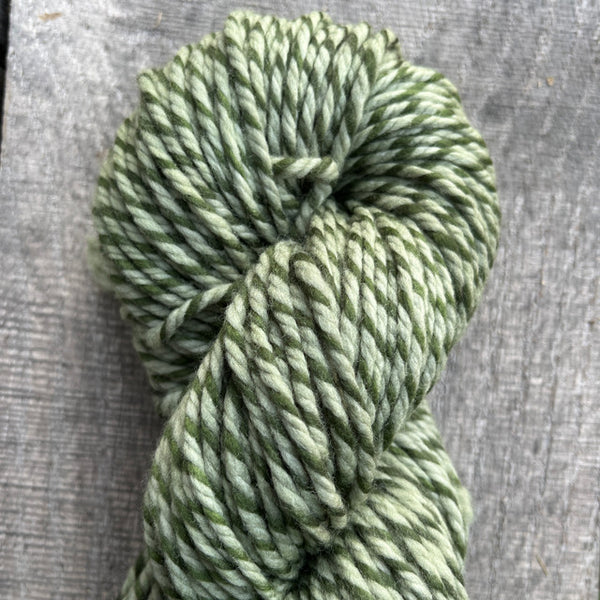 American Ewe Twisted Bulky hand dyed shaniko wool yarn in the color Adella's Olive