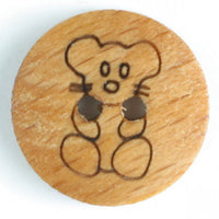 Teddy Bear Wood Button 15mm