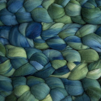 Malabrigo Nube unspun merino top hand dyed in the color Solis (green,blue)